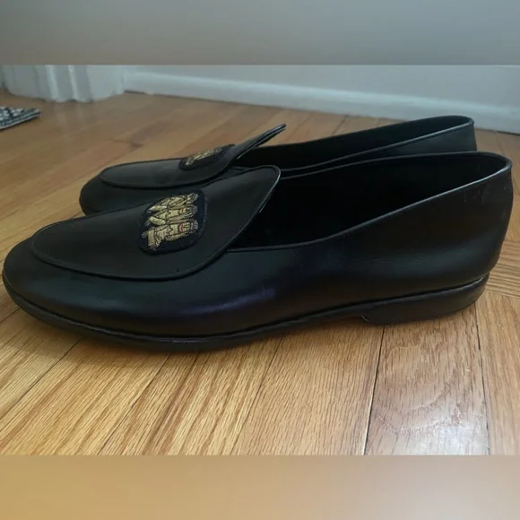 Black Leather Loafers with Gold Embroidery - Picture 8 of 10